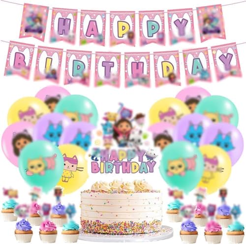 Gabby's Dollhouse Ballon Geburtstag Dekoration Set 34PCS Luftballons Cartoon Geburtstagsdeko Thema Charakter Party Dekoration Kinder Geburtstagsfeier Lieferungen von Ksopsdey