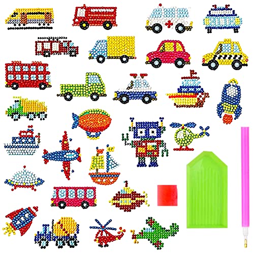 Ksopsdey 27pcs Diamond Painting Kits, Lastwagen Diamant Malerei Aufkleber, DIY Diamant Malerei Kits Roboter Wagen Diamant Aufkleber, Crystal Art Kunsthandwerk für Kind und Erwachsene Anfänger von Ksopsdey