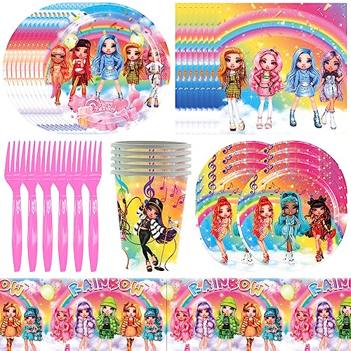 Rainbow high Partygeschirr Set, 61pcs Rainbow Geburtstag Party Geschirr, Rainbow high Party Dekorationen Geburtstagsparty Zubehör Geburtstagsteller Tassen Servietten für Kinder Party Geburtstag von Ksopsdey