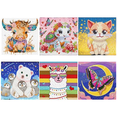 Kssvzz 6er Set 5D Diamond Painting Kinder, Full Diamond Painting Bilder Kinder Tiere-Set, Mädchen Junge Geschenke 6 7 8 9 10 11 12 Jahre, 15x15cm (Stil B) von Kssvzz