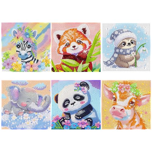 Kssvzz 6er Set 5D Diamond Painting Kinder, Full Diamond Painting Bilder Kinder Tiere-Set, Mädchen Junge Geschenke 6 7 8 9 10 11 12 Jahre, 15x15cm von Kssvzz