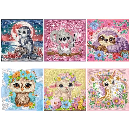 Kssvzz 6er Set 5D Diamond Painting Kinder, Full Diamond Painting Bilder Kinder Tiere-Set, Mädchen Junge Geschenke 6 7 8 9 10 11 12 Jahre, 15x15cm von Kssvzz