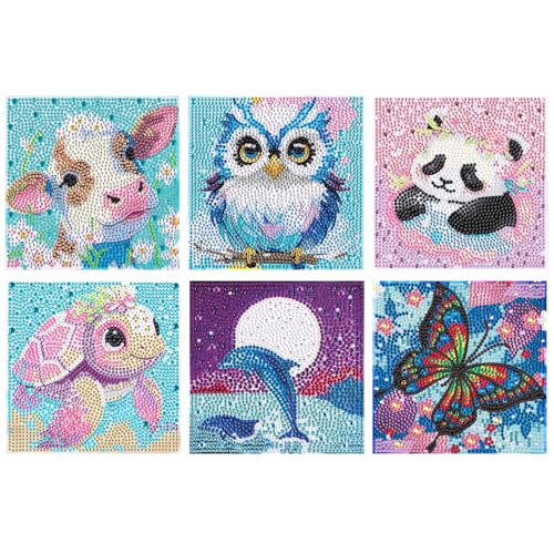 Kssvzz 6er Set 5D Diamond Painting Kinder, Full Diamond Painting Bilder Kinder Tiere-Set, Mädchen Junge Geschenke 6 7 8 9 10 11 12 Jahre, 15x15cm (Stil A) von Kssvzz