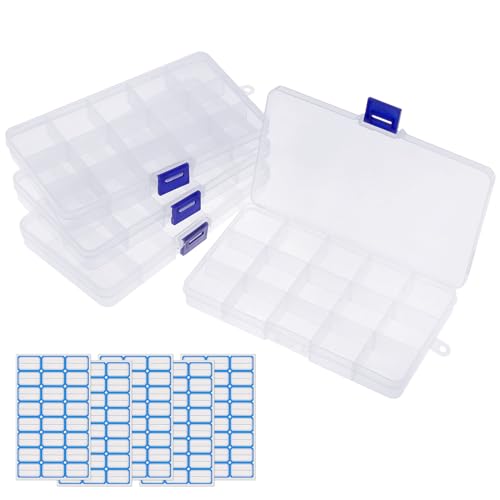 Kssvzz Fächer Aufbewahrungsboxen, Plastik Aufbewahrungsbox mit Etikettenaufkleber, Sortierbox Sortimentsboxen Einstellbar Fächer für Ohrringen, 4 Pcs Jewellery Storage Box Bead Earring Organisers von Kssvzz