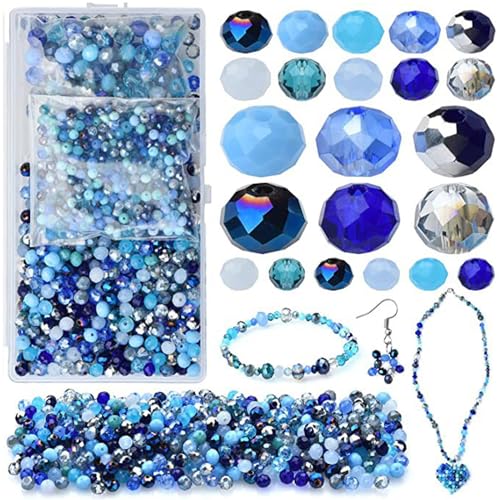 Ksvaye 1000 Stück Facettierte Glasperlen Blaue Perlen 4mm 6mm 10mm Kristall Facettierte Perlen Rondelle Kügelchen Kristallperlen für Armbänder DIY Herstellung Basteln Schmuckherstellung (Blau) von Ksvaye