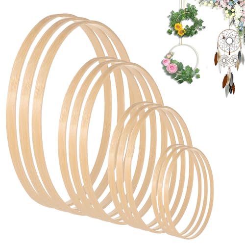 Ksvaye 12 Stk Holzringe Zum Basteln 4 Größen(10/15/20/30 cm) Traumfänger Ringe Set Holzring Makramee Deko zum hängen Stickrahmen Holz Holzreifen zum Basteln für Hochzeit Kranz Decor & DIY Handwerk von Ksvaye