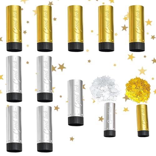 Ksvaye 12 Stück Konfettikanone Gold Silber Confetti Kanone Hochzeit Party Popper Konfetti Shooter Konfettikanone für Hochzeit und Geburtstag, Einfach & Sicher zu Bedienen, 11x3.8cm von Ksvaye