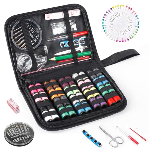 Ksvaye 128er Nähset Reise Nähset Grundausstattung Sewing Kit, Premium Nähset mit Nähzubehör, für Enthält Nähgarn, Nadeln, Schere, Geeignet für Anfänger, Erwachsenen, Zuhause, Nähmaschine und Reise von Ksvaye