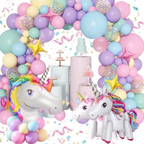 Ksvaye 152 Pcs Einhorn Geburtstagsdeko Mädchen, 3D Einhorn Deko Kindergeburtstag Einhorn Luftballons,1-10 Jahre Happy Birthday Decorations für Kinder Spielzeug Geburtstags Weihnachten Geschenk Mädchen von Ksvaye