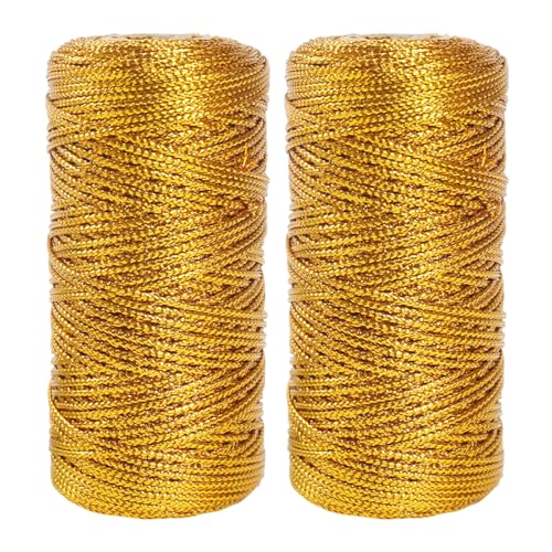 Ksvaye 2 Rollen Goldschnur Goldene Kordel, 100M Nicht Elastisch Goldfaden Goldkordel zum Handwerk Hochzeit Dekoration gewachster Geschenkverpackung 1,5 mm von Ksvaye