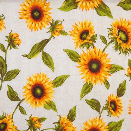 Kt KILOtela - Bedruckter Leinenstoff, Dekoration, Polsterung, Kissen, Vorhänge, Bettdecken, Taschen, Tischdecken, Bastelarbeiten, Breite 280 cm, Länge wählbar 50 in 50 cm, Sonnenblumen, Gelb, Beige Kt KILOtela - Bedruckter Leinenstoff, Dekoration, Polsterung, Kissen, Vorhänge, Bettdecken, Taschen, Tischdecken, Bastelarbeiten, Breite 280 cm, Länge wählbar 50 in 50 cm, Sonnenblumen, Gelb, Beige von Kt KILOtela