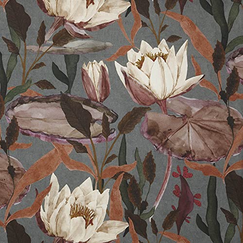 Kt KILOtela - Meterware Leinenstoff Digitaldruck - Half Panama 100% Bio-Baumwolle, Öko-Tex Standard 100 - Breite 280 cm - Länge zur Wahl 50 in 50 cm | Blumenmuster - Grün, Braun, Lila, Beige von Kt KILOtela