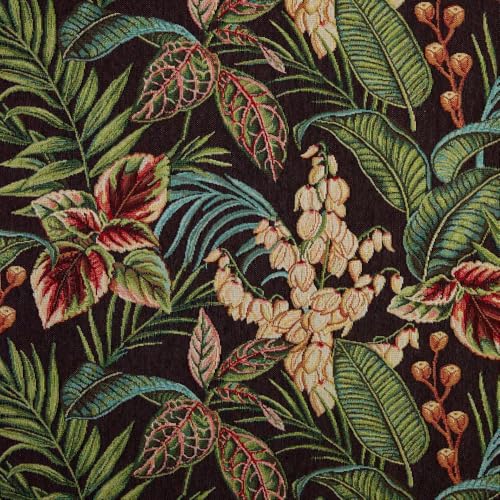 Kt KILOtela - Polsterstoff, Jacquard Gobelin, Stuhlbezug, Kissen, Kopfteil, Sofa, Taschen, verschleißfest, Breite 140 cm, Länge wählbar 50 in 50 cm, Botanic Tropical, Schwarz von Kt KILOtela