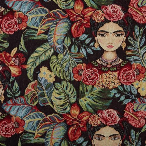 Kt KILOtela - Polsterstoff, Jacquard Gobelin, Stuhlbezug, Kissen, Kopfteil, Sofa, Taschen, verschleißfest, Breite 140 cm, Länge wählbar 50 in 50 cm, Frida, Schwarz von Kt KILOtela