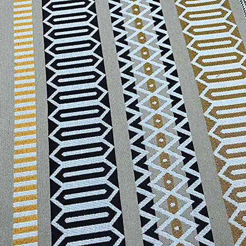 Kt KILOtela - Polsterstoff, Jacquard-Stoff, Länge 100 cm, Breite 280 cm, geometrisch, vertikale Streifen, Senfgelb, Schwarz, Beige, 1 Meter von Kt KILOtela