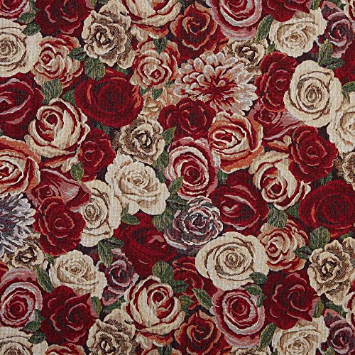 Kt KILOtela - Polsterstoff, Möbelstoff, Jacquard Gobelin, Dekostoff, Modische Accessoires, Tischdecke, Vorhang, Dekoartikel, 100 cm Länge x 280 cm Breite, Rosen, Rot, Granat, Rosa, Beige - 1 Meter von Kt KILOtela