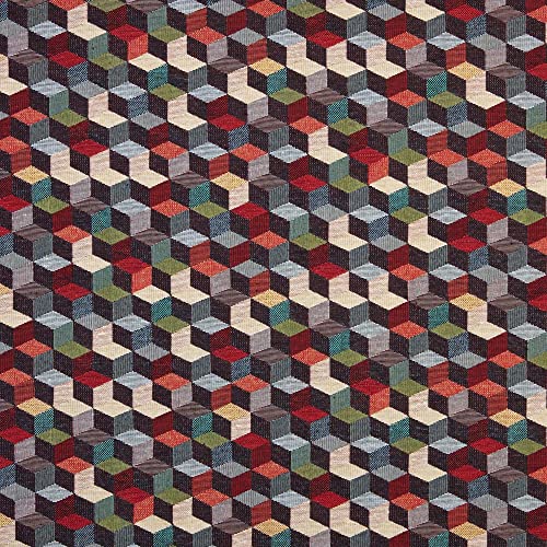 Kt KILOtela - Polsterstoff - Dekostoff - Gobelin Jacquard - Stück: 100 cm Länge x 280 cm Breite | Würfel - Rot, Grün, Blau, Schwarz ─ 1 Metre von Kt KILOtela