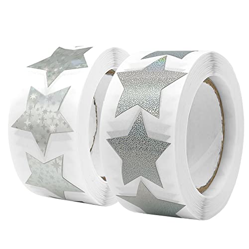 KtbeYTi 1000 Stück Funkelnde Star Sticker, 25 mm Silber Sterne Aufkleber Rolle, Sterne Funkelnde Aufkleber, für DIY Scrapbooking Karten Geschenk Deko, 2 Rolle von KtbeYTi