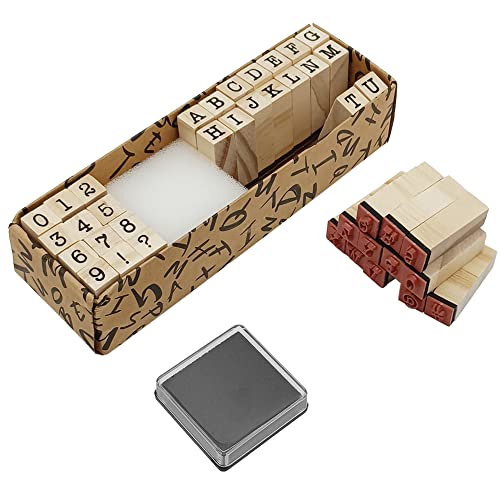KtbeYTi Buchstaben Stempel Set, 40 Stück Holzstempel Buchstaben, Buchstaben Anzahl Symbol mit Stempelkissen, für Handwerk, Scrapbooking, Kartenherstellung von KtbeYTi