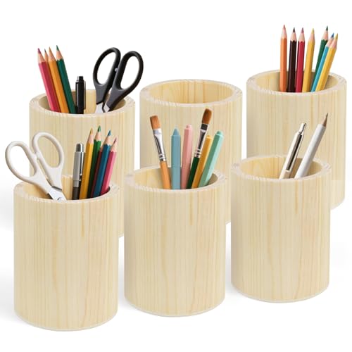 Kuabiz Stiftehalter aus Holz, unlackiert, Kiefernholz, Stiftehalter, Ständer für Schreibtisch, Bürobedarf, Make-up-Pinsel, Organizer, rund, 6 Stück Kuabiz Stiftehalter aus Holz, unlackiert, Kiefernholz, Stiftehalter, Ständer für Schreibtisch, Bürobedarf, Make-up-Pinsel, Organizer, rund, 6 Stück von Kuabiz