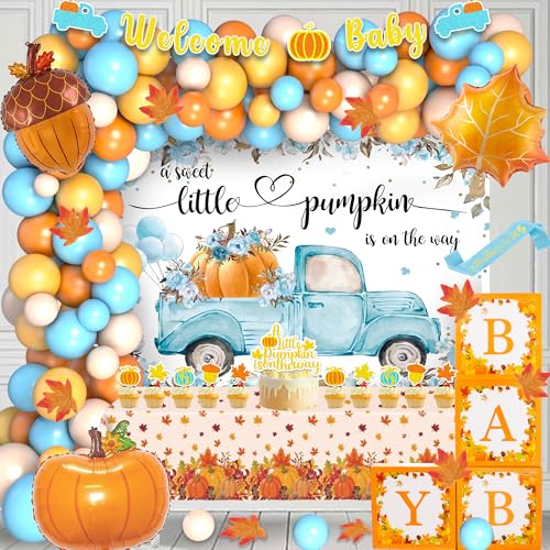 A Little Pumpkin is On The Way Babyparty-Dekorationen, Thanksgiving Kürbis Baby Boy Baby Shower Dekorationen Kit, Herbst Kürbis Baby Shower Boy Supplies, Herbst Baby Shower Dekorationen für Jungen von Kudapity