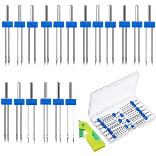 18 Stück Nähmaschinen-Doppelnadel-Doppelnadeln und Stretchnadeln, automatischer Nadeleinfädler-Zubehör, 3 Größen gemischt 2.0/90 3.0/90 4.0/90 von Kuesn