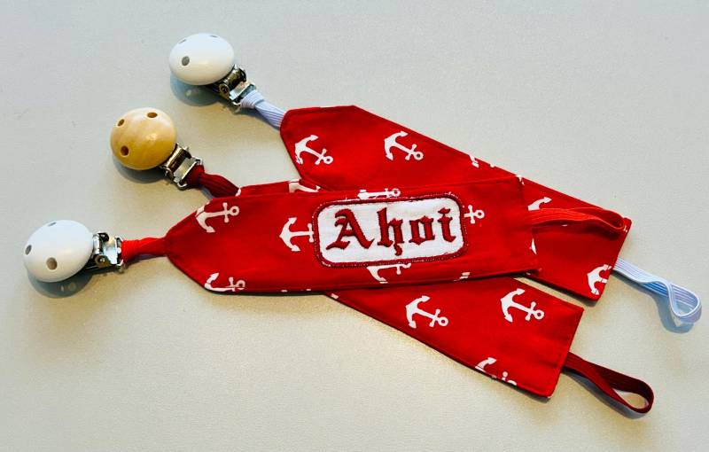 Schnullerband Rot Mit Weißen Ankern, Maritime Schnullerkette, 100% Baumwolle, Personalisierbar Namen, Einzigartiges Baby Accessoires von KuestenfieberDesign