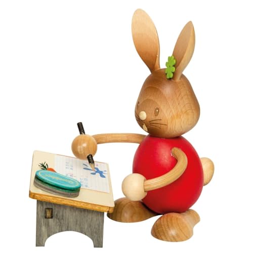 Drechslerei Kuhnert Osterdekoration/Osterhase „Stupsi Hase als Schüler“ 11 cm, aus feinstem Holz, für EIN Bezauberndes Osterfest oder eine dauerhafte Dekoration, Holzkunst Made in Germany von Drechslerei Kuhnert