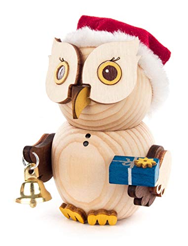 Kuhnert Minieule als Weihnachtsmann Dekofigur Original Erzgebirge Handarbeit Holzfigur Eule in modernem Design Sammlerfigur Eule Dekorationsfigur Mini-Eule von Kuhnert