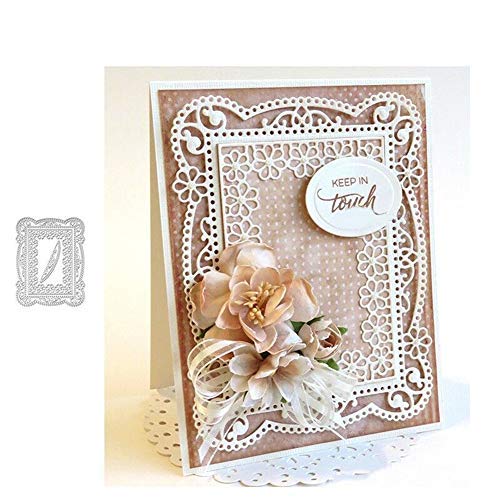 Stanzschablonen zum Basteln, rechteckige Blumen-Rahmen, Metall-Stanzformen für Scrapbooking, Karten, Alben, Schablone – Silber von Kuizhiren1