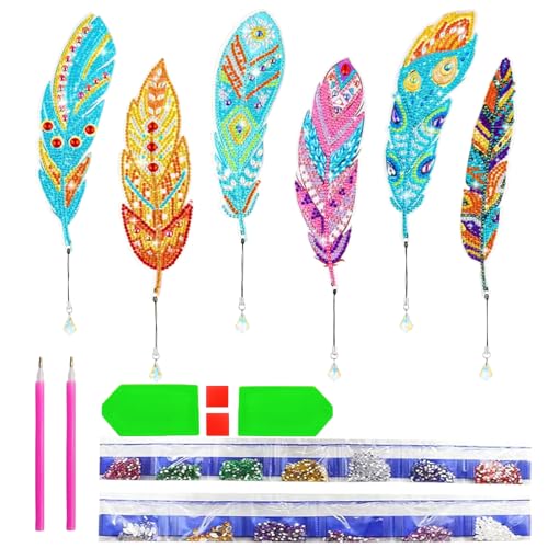 Kujinova Diamond Painting Kinder, DIY Diamond Painting Bookmark 6 STK, 5D Diamant Painting Lesezeichen Feder Kinder ab 6-12 Jahre, für Anfänger Schule DIY Kunsthandwerk Geschenk (B) von Kujinova