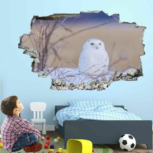 3D Wandtattoo Wanddurchbruch, Schneeeule Durchbruch Wandaufkleber für Kinderzimmer, sticker für Wohnzimmer, Eule Vinyl Wandsticker, Wandbild Junge Mädchen Schlafzimmer 120x80cm von Kuletkear