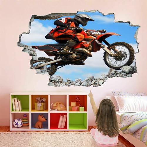 3D Wandtattoos Durchbruch Wandbild Motorrad Selbstklebend Kinderzimmer Aufkleber Wandaufkleber Radfahren Abnehmbare Wandsticker für Kinderzimmer Wohnzimmer Schlafzimmer Deko von Kuletkear