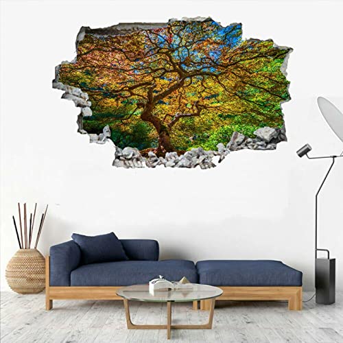 Baum 3D Durchbruch Wandtattoo Mädchen Kinderzimmer Natur Wandaufkleber Dekorative B 90 x H 60 cm Abnehmbare Wandsticker Vinyl für Junge Teenager Zimmer Wohnzimmer Schlafzimmer Wandbilder Deko von Kuletkear