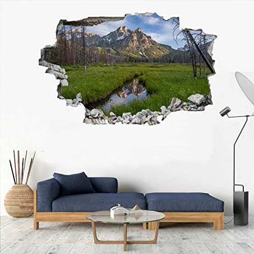 Berge 3D Wandtattoo Wanddurchbruch, Bäume Durchbruch Wandaufkleber für Kinderzimmer, sticker für Wohnzimmer B 120 x H 80 cm Abnehmbare Vinyl Wandsticker, Wandbild Junge Mädchen Schlafzimmer von Kuletkear