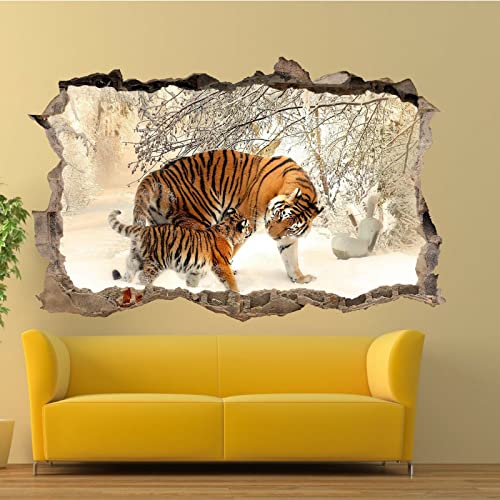 Kuletkear 3D Wandtattoo, Durchbruch Wandaufkleber für Kinderzimmer, Wandtattoos für Wohnzimmer, Tiger B 98 x H 65 cm Wandsticker, Wandbild Junge Mädchen Schlafzimmer von Kuletkear