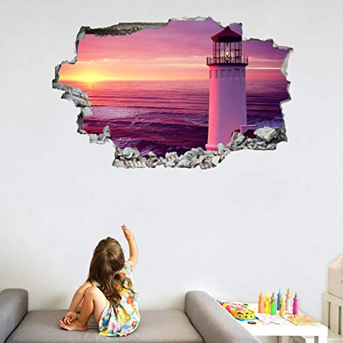 Leuchtturm 3D Wandtattoos Durchbruch Wandsticker Wandbilder Abnehmbare Vinyl Selbstklebend Wanddeko Wandaufkleber Modern Wanddeko für Wohnzimmer Kinderzimmer Junge Mädchen Teenager Zimmer Badezimmer von Kuletkear