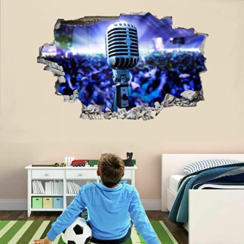 Mikrofon Wandsticker 3D Durchbruch Konzert Wandtattoo kinderzimmer Deko Wand Aufkleber Selbstklebend Wanddurchbruch Wandsticker Wandbild für Junge Mädchen Teenager Zimmer Wohnzimmer Schlafzimmer von Kuletkear