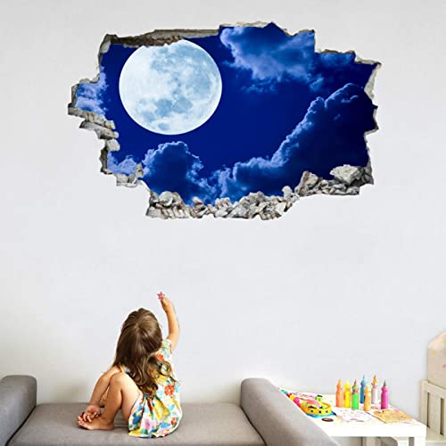 Mond 3D Wandtattoos Wolken Wandaufkleber Durchbruch Wanddeko Himmel Selbstklebend Vinyl Wandbild für Kinderzimmer Junge mädchen Teenager zimmer Schlafzimmer Wandsticker Kleinkinderzimmer Deko von Kuletkear