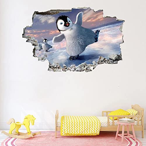 Pinguine 3D Wandtattoos Durchbruch Wandbild Tiere Selbstklebend Kinderzimmer Aufkleber Wandaufkleber Modern Wandsticker für Kinderzimmer Junge Mädchen Teenager Zimmer Wohnzimmer Schlafzimmer von Kuletkear