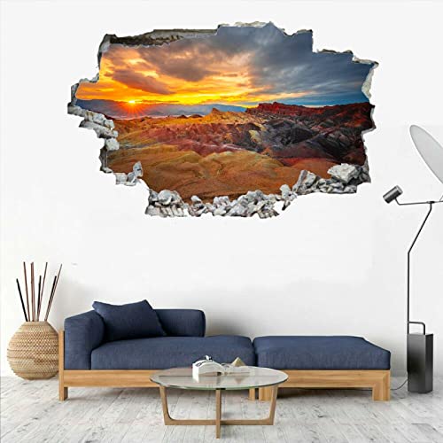 Sonnenaufgang Wandtattoo 3D Durchbruch Felsen Wandsticker Wanddekoration selbstklebend B 90 x H 60 cm Abnehmbare Wandaufkleber Deko Schlafzimmer Wohnzimmer Kinderzimmer Kunst Wohnkultur Wandbilder von Kuletkear