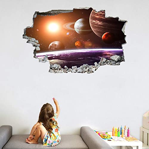 Universum 3D Durchbruch Wandtattoo Mädchen Kinderzimmer Planet Wandaufkleber Dekorative Raum Abnehmbare Wandsticker Vinyl für Junge Teenager Zimmer Wohnzimmer Schlafzimmer Wandbilder Deko von Kuletkear