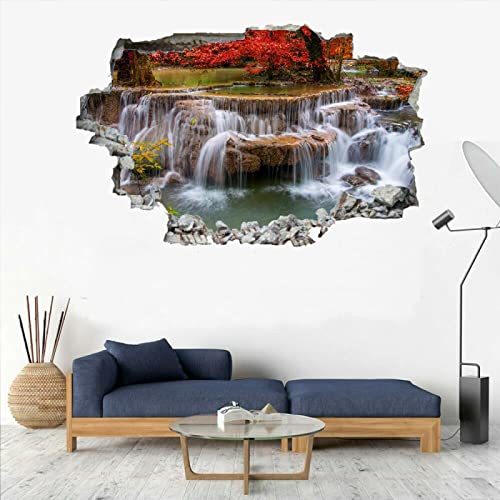 Wandbilder Wandtattoo 3D Wasserfall Wanddurchbruch Wandaufkleber Waldlandschaft B 60 x H 40 cm Fensterdeko Bilder Wanddeko Mädchen Aufkleber Selbstklebend Fenstersticker Wandsticker Kinderzimmer Deko von Kuletkear