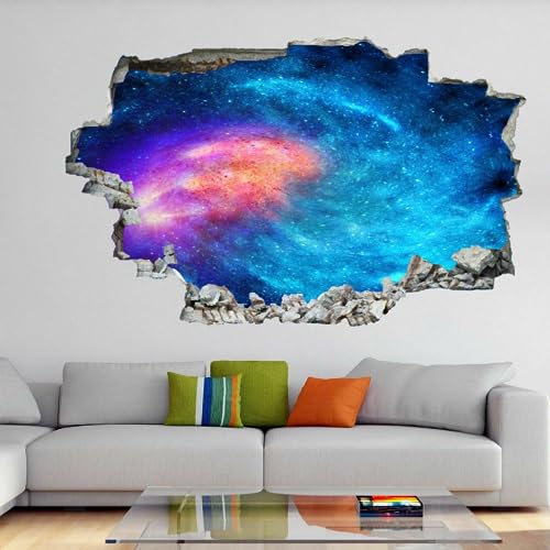 Wandsticker 3D Durchbruch Universum Wandtattoo kinderzimmer Deko Planet Wand Aufkleber Selbstklebend Wandbild für Junge Mädchen Teenager Zimmer Wohnzimmer Schlafzimmer 110x70cm von Kuletkear