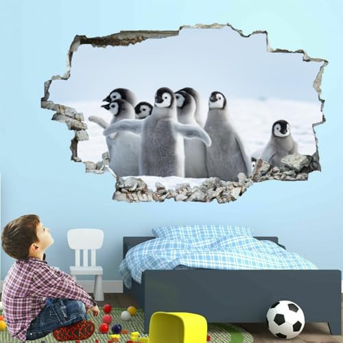 Wandtattoo Aufkleber Wandbild Pinguin Mauerloch 3D Durchbruch Effekt Wandsticker Schnee Wandaufkleber Abnehmbare Wanddeko fürs Wohnung Wohnzimmer Schlafzimmer Bad Kinderzimmer Tapeten Deko von Kuletkear