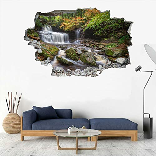 Wasserfall 3D Durchbruch Wandsticker, Wald Selbstklebend Wandtattoo Wanddeko Aufkleber B 120 x H 80 cm Wanddurchbruch sticker für Raumdekoration Wohnzimmer Kinderzimmer Junge Mädchen Teenager Zimmer von Kuletkear