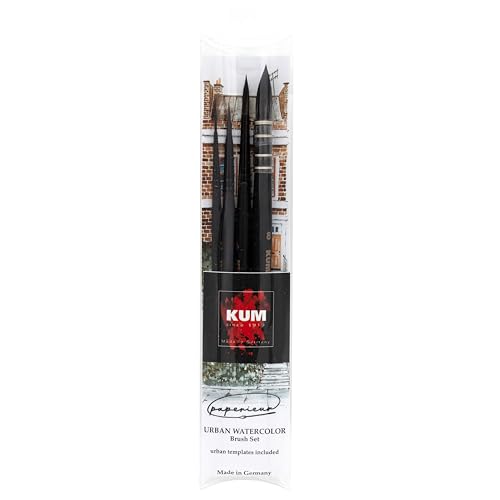 KUM 5146916 - Pinselset 4-teilig, Künstlerpinsel für Aquarellmalerei, Urban Watercolor Brush Set, Schwarz von Kum