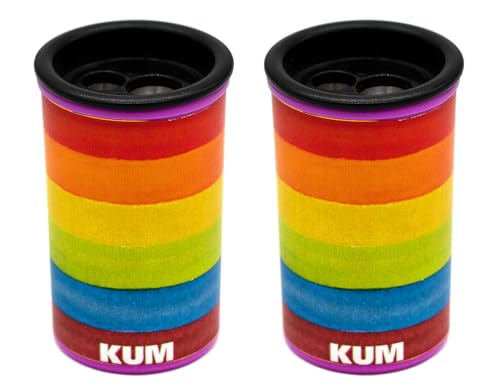 KUM AZ3790016 - Anspitzer mit Behälter, Rainbow, 2 Spitzer für dicke und dünne Stifte, 8 und 11 mm von Kum