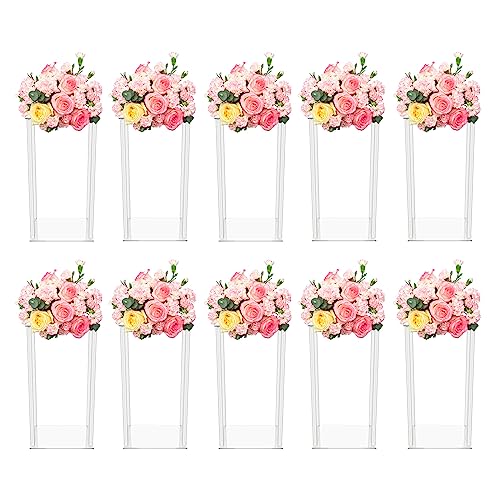 10 er Pack Klarer Blumenständer Acryl Säulenvase Hochzeit Party Dekorationen Hohe Klare Spalte Blumenständer für Hochzeit Geburtstag Party Tafelaufsatz Dekorationen Blumen von KumuJ