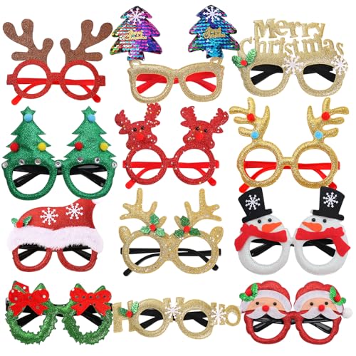 Weihnachten Glitzer Party Brille 12 Stück Weihnachten Brille Neuheit Weihnachten Brille Stirnband zu tragen, Xmas Glitzer Party Brille Dekoration Lustige Weihnachten Foto Requisiten für Kinder Frauen von Kungfu Mall